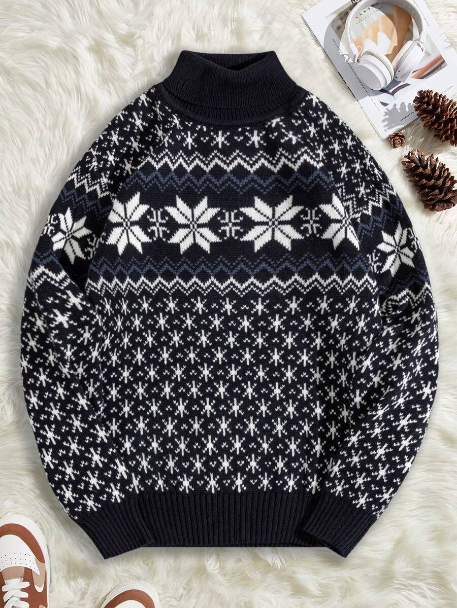 RueChic Men Geo Pattern Turtleneck Sweater - Multicolor - View 1