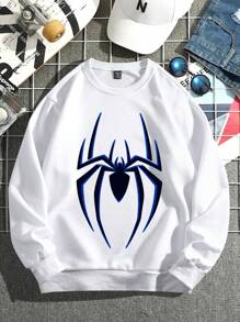 Manfinity LEGND Men's Spider Print Crew Neck Long Sleeve Pullover Sweatshirt - White - View 5