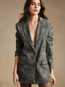 Anewsta 女式现代休闲都市复古扎染水洗复古高端西装连衣裙 - 灰色 - 查看 1