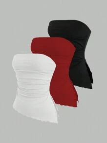 Sweetra 女式 Y2K 风格纯色褶皱不对称下摆无袖短款上衣，适合新年服装