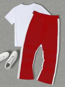 Manfinity Roghcode Men's Simple Printed Round Neck Short Sleeve T-Shirt And Pants Set - Multicolor - View 2