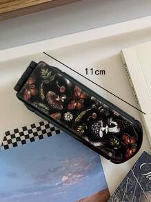 ROMWE Fairycore 1pc Folding Black Mushroom & Floral Print Hair Brush With Mirror, Portable Design (Pattern Position Random) - Multicolor - View 3