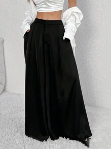 SHEIN Unity Women's Solid Color Loose Casual Pants - Black - View 5