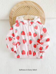 Cozy Pixies Young Girls Casual Versatile Strawberry Pattern Hooded Thermal Lined Thick Zip-Up Jacket - Multicolor - View 8