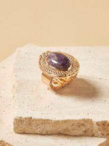SHEIN Anillo vintage elegante con gema morada