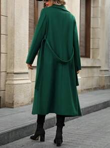 EMERY ROSE 女士翻领纽扣开合长袖优雅大衣 - 綠色 - 查看 2