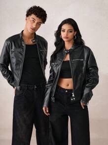 Manfinity VCAY Men's Woven Loose Cropped Relaxed Casual Jacket, Suitable For Autumn And Winter - Black - View 3