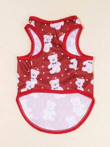 PETSIN 1 件可爱圣诞熊印花宠物背心（亮红色） - 彩色 - 查看 5