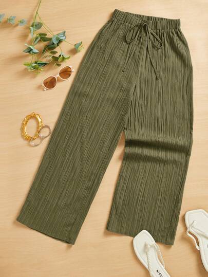 SHEIN Essnce Women's Casual Simple Striped Heart Print Long Pants Summer Spring Valentine Day New Years Women Outfit