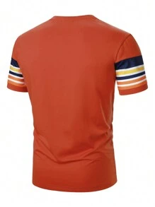 Manfinity Homme Men's Round Neck Colorblock Striped Print Short Sleeve T-Shirt - Multicolor - View 4