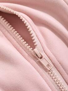 DAZY 女士休闲纯色拉链连帽衫和A字裙两件套，春秋季女士家居服套装 - 粉色 - 查看 8