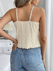 Chiquease Damen Einfarbig Camisole Top mit Rüschen - Aprikosenfarben - Übersicht 2