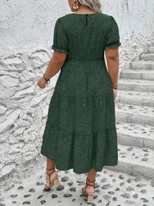 SHEIN Clasi Plus Size Women Boho Leopard Print Round Neck Short Sleeve Dress Women Outfit, For Summer - Green - View 2