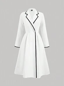 SHEIN MOD Vestido Blazer Branco de Manga Longa com Recorte Preto, Cruzado, Vestido de Mulher para Outono/Inverno, Vestido Formal, Casual de Negócios para Mulheres, Estilo Anos 90, Festa de Boas-Vindas, Moda Coreana, Roupa de Escritório, Renascença, Estilo Old Money - Preto e Branco - Visão 1