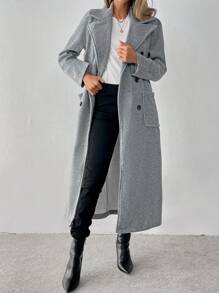 SHEIN Clasi Abrigo gris largo y sencillo para mujer