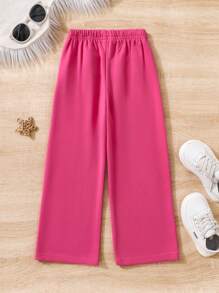 SHEIN Young Girls' Loose Fit Fuchsia Letter Print Casual Style Sweatpants