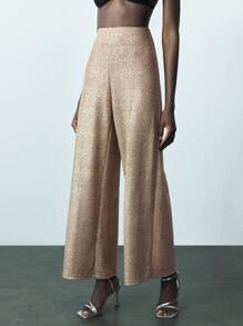 Maija 女士时尚闪亮金属阔腿高腰阔腿裤，都市派对氛围