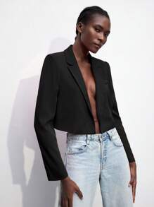 Maija Blazer de mujer de manga larga de estilo urbano simple y delgado, con hombreras anchas, de corte casual y sin abrochar, de estilo romántico urbano de moda, versátil, cómodo, elegante, de uso diario, de unicolor, para ocio y vacaciones, adecuado para salidas elegantes, negocios casuales, graduación, uso diario, estilo de Estocolmo para otoño e invierno, apto para maestras en otoño/invierno - Negro - Ver 5