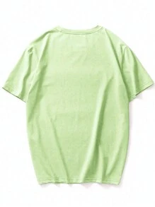 Manfinity Homme 男士纯色圆领短袖 T 恤，夏季 - 青檸色 - 查看 2