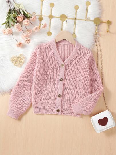 SHEIN Young Girl Cardigans, Beige, White, Light Yellow, Apricot, Comfortable & Creative Knitted Textured, Minimalist V-Neck, Lantern Sleeve, Ribbed Cuffs, Fashion Suitable For All Seasons, Elegant & Cute, Lightweight & Cozy, Personalized & Playful, Suitable For School, Outings, Everyday Wear, Sweater Cardigan
