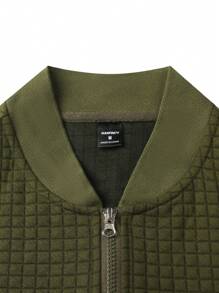 Manfinity Homme Men's Solid Color Zipper Closure Long Sleeve Polo Shirt - Army Green - View 6