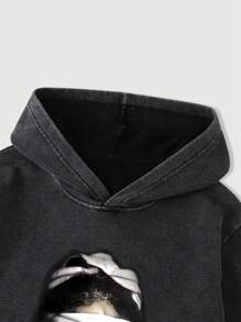 ROMWE MEN Street Life Sudadera con capucha de manga larga con estampado de figura para hombres