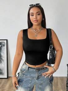 NU&NOW Plus Size Women's Solid Color Simple Daily Sleeveless Tank Top