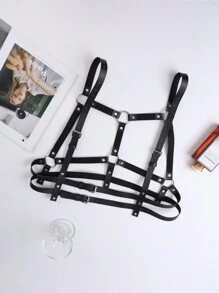 Women Solid Color Sexy Hollow Decorative Body Chain With Shoulder Strap & Chest Strap - Black - View 2