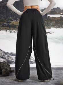 In My Nature Women's Contrast Binding Drawstring Waist Outdoor Pants - Black - View 6