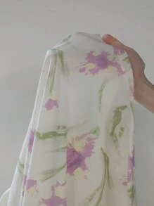 Conjunto de pijama de talla grande con volantes de cuello de gasa de burbujas con estampado floral de contraste de color