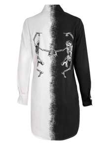 INAWLY Blusa de moda con diseño dividido de color block y manga larga con botones para mujer