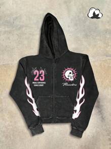 Manfinity Roghcode Men's Simple Print Hooded Long Sleeve Sweatshirt Sweatshirt - Black - View 1