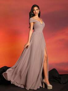 Smliprince Long Off-Shoulder High-End Elegant Cocktail Evening Dress - Dusty Pink - View 3