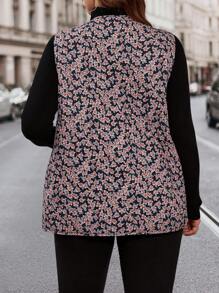 Plus Size Sleeveless All-Over Ditsy Floral Casual Jacket - Multicolor - View 2