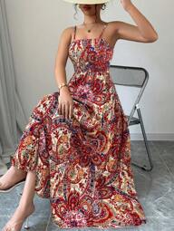 Breezaya Paisley Print Sling Casual Vacation Dress For New Year Clothes Maxi Vacation Beach Outfits Women