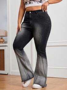SHEIN EZwear Jeans acampanados y ceñidos de talla grande con efecto degradado