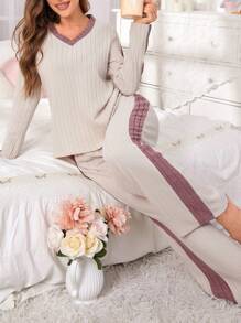Snug Zone Women Colorblock Casual Loungewear Set Cozy Outfit, Fall Winter Clothes - Multicolor - View 2