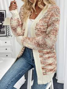 Chiquease Áo khoác cardigan chấm bi vải chiffon rộng rãi màu tương phản thường ngày - trắng - Xem 5