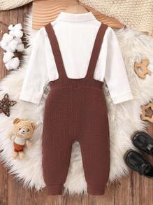 Baby Jungen Strick Hosen, warm & bequem, geeignet für Herbst/Winter Saison, Overall Design, stilvoll & lässig für Zuhause, Alltagstragen & Unterwegs - Braun - Übersicht 2