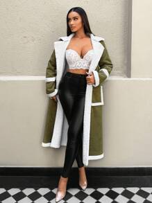 Zolique Abrigo verde de una sola pieza con piel para mujer - Verde militar - Ver 1