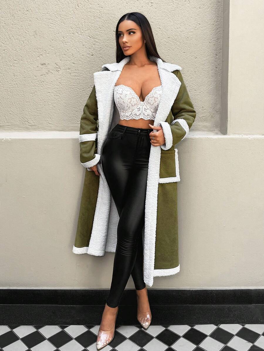 Zolique Abrigo verde de una sola pieza con piel para mujer - Verde militar - Ver 1