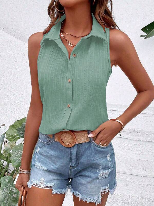 EMERY ROSE Women's Solid Color Simple Sleeveless Blouse Women Shirt