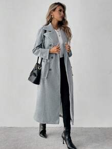 SHEIN Clasi Abrigo gris largo y sencillo para mujer
