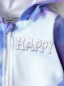 SHEIN Enterizo de manga larga con capucha para bebés niños, con estampado de calavera y efecto tie-dye, adecuado para salidas y Halloween, otoño/invierno - Multicolor - Ver 5