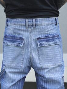 Manfinity EMRG Men's Casual Multi-Pocket Striped Denim Jeans - Blue - View 8