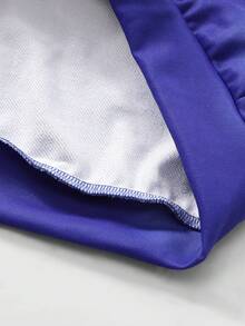 ROMWE MEN Street Life 男士前拉链长袖字母印花简约连帽运动衫，休闲日常穿着 - 藍色 - 查看 6