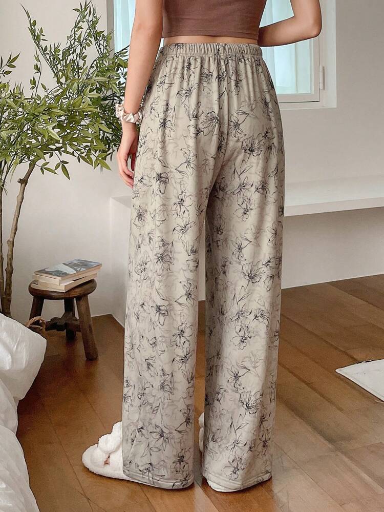Pantalón de pijama holgado con forro térmico y estampado de tela polar talla grande gruesa