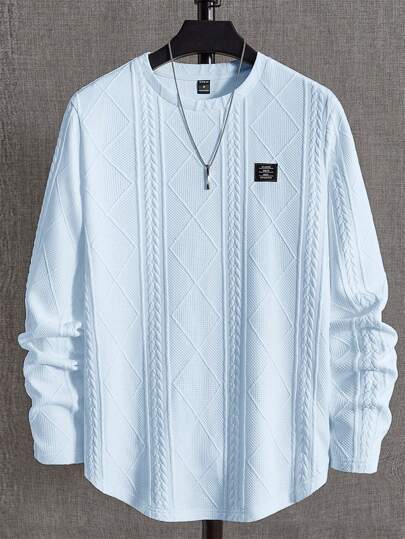 Manfinity BRENVOR Men's Casual Loose Fit Crew Neck Long Sleeve Knit T-Shirt, Summer, For Fall