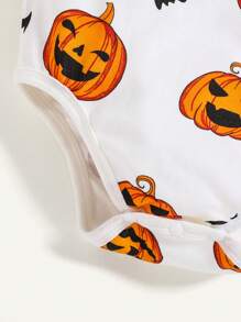 Cozy Pixies 新生男婴卡通南瓜图案万圣节连体衣，长袖 - 白色 - 查看 5