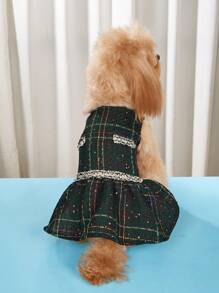 PETSIN Plaid Color Block Fashion Design Christmas Pet Dress - Green - View 1